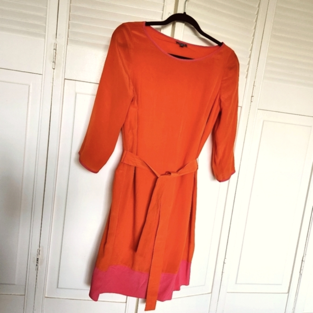 Ruch 100% silk midi dress. Boat Neck. 3/4 sleeves.
